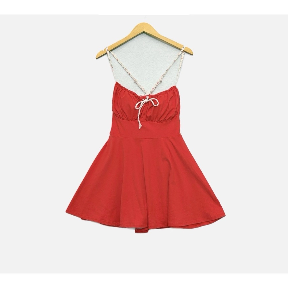 Blogilates Tie Front Twirl Active Dress Size Large NWT Orange Inner Shorts - Picture 2 of 9